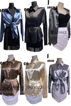 YHDANCE拉丁舞服女士衬衫开衫显腿长练功服上衣亮缎面长袖宽松137