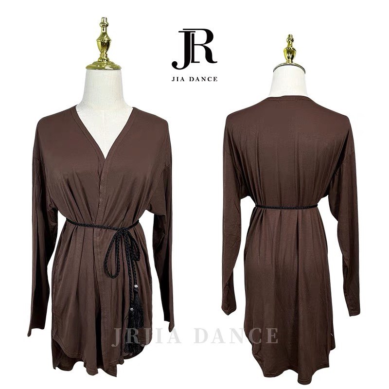 拉丁舞套装新练功服成年上衣外套防晒舞服训练莫代尔开衫送腰带11