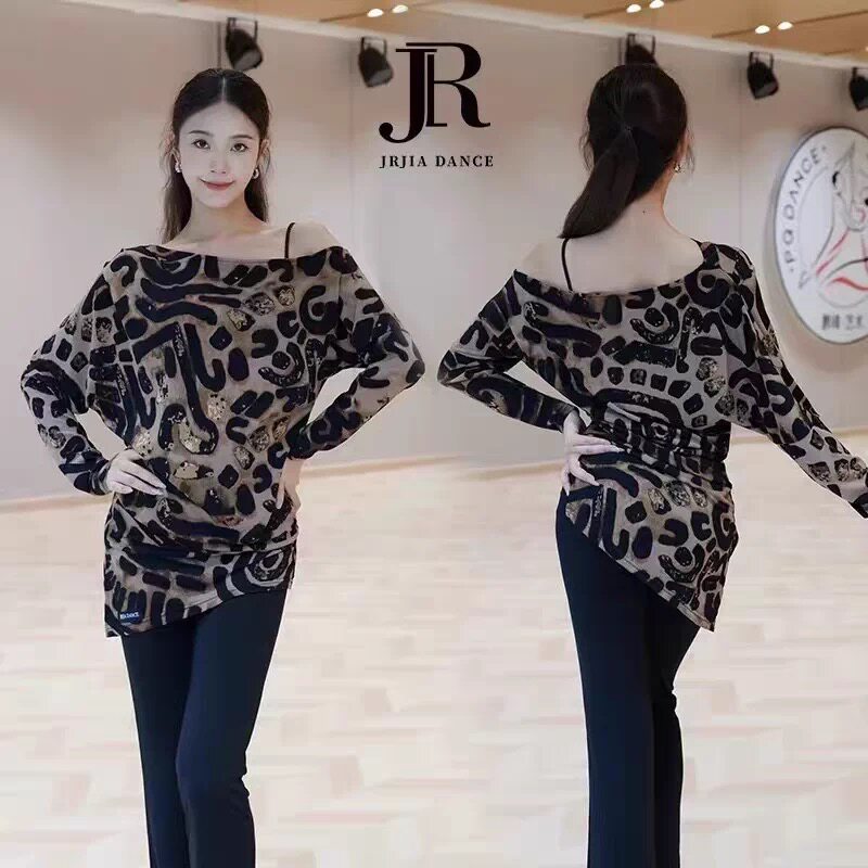 DANCE新款宽松拉丁舞练功服国标舞服女大衫豹纹显瘦罩衫
