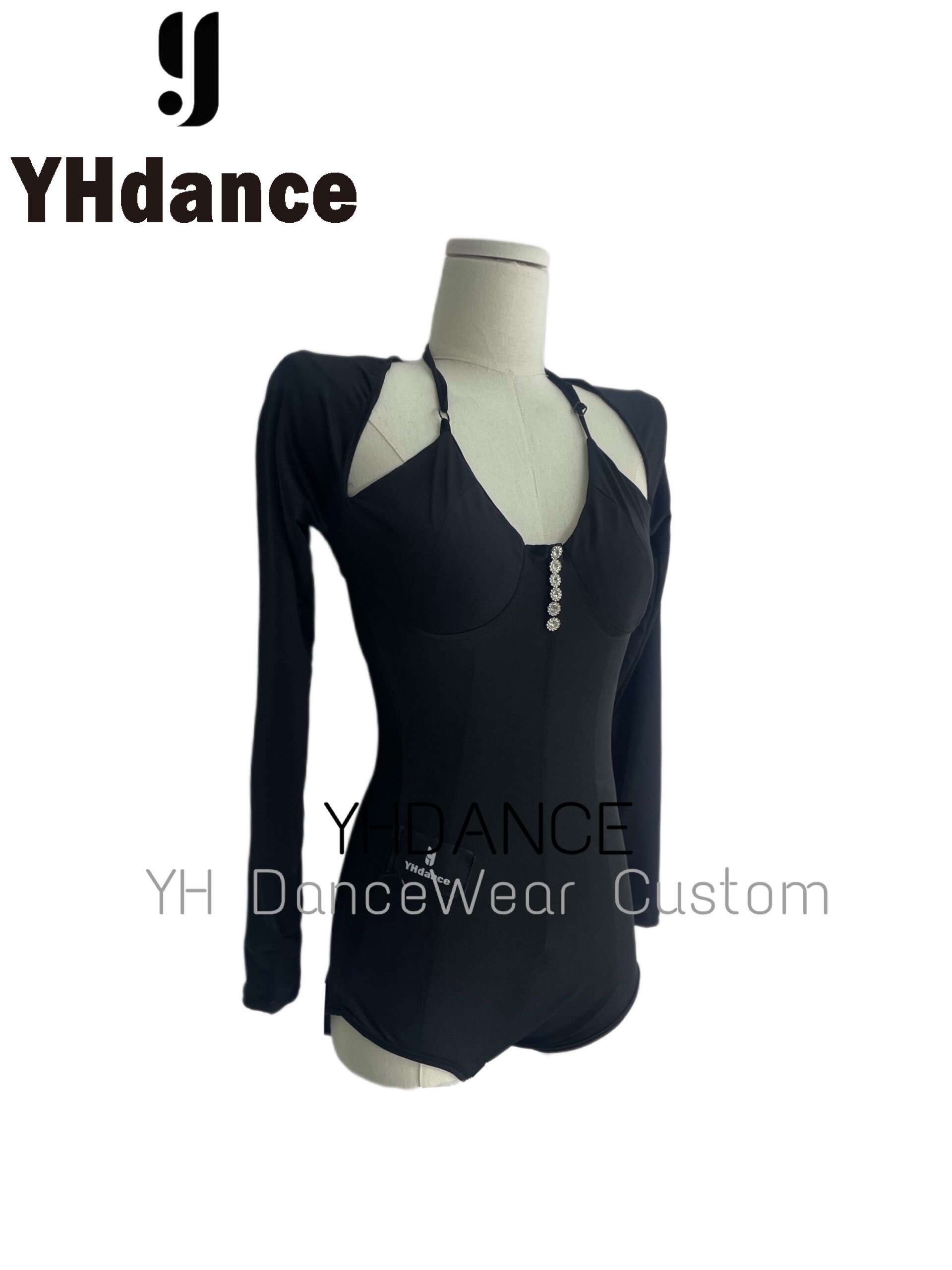 YHDANCE拉丁舞摩登舞挂脖假两件上衣连体服装女士成人练功服C169