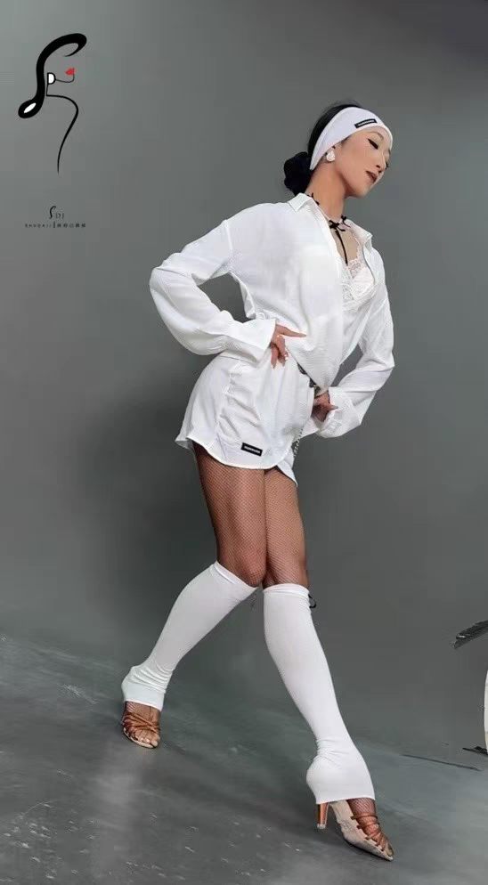舞服拉丁舞袜套莫代尔面料透气护腿练功表演服练功服衬衫裙特价