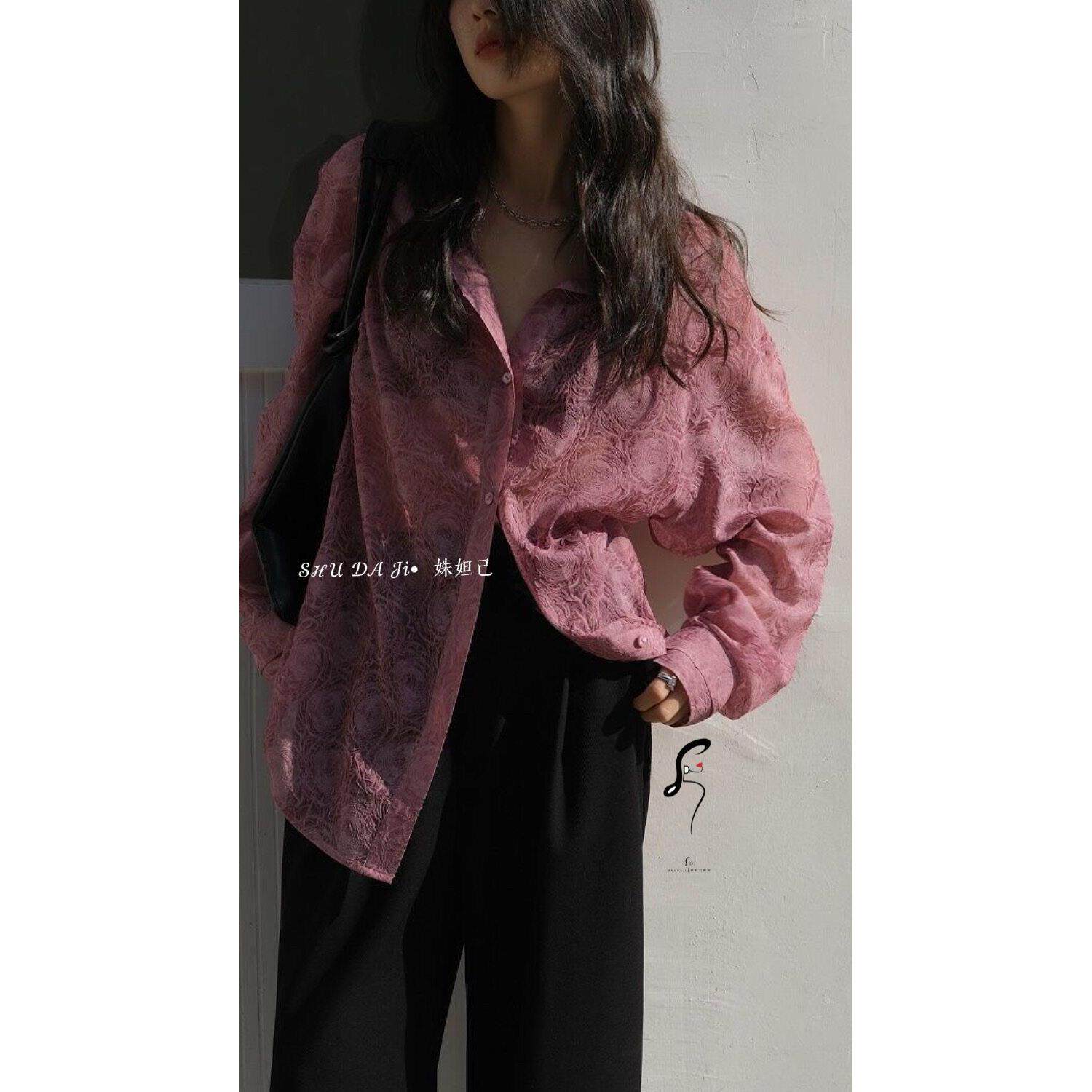 原创姝妲己设计感别致立体压花衬衫拉丁舞