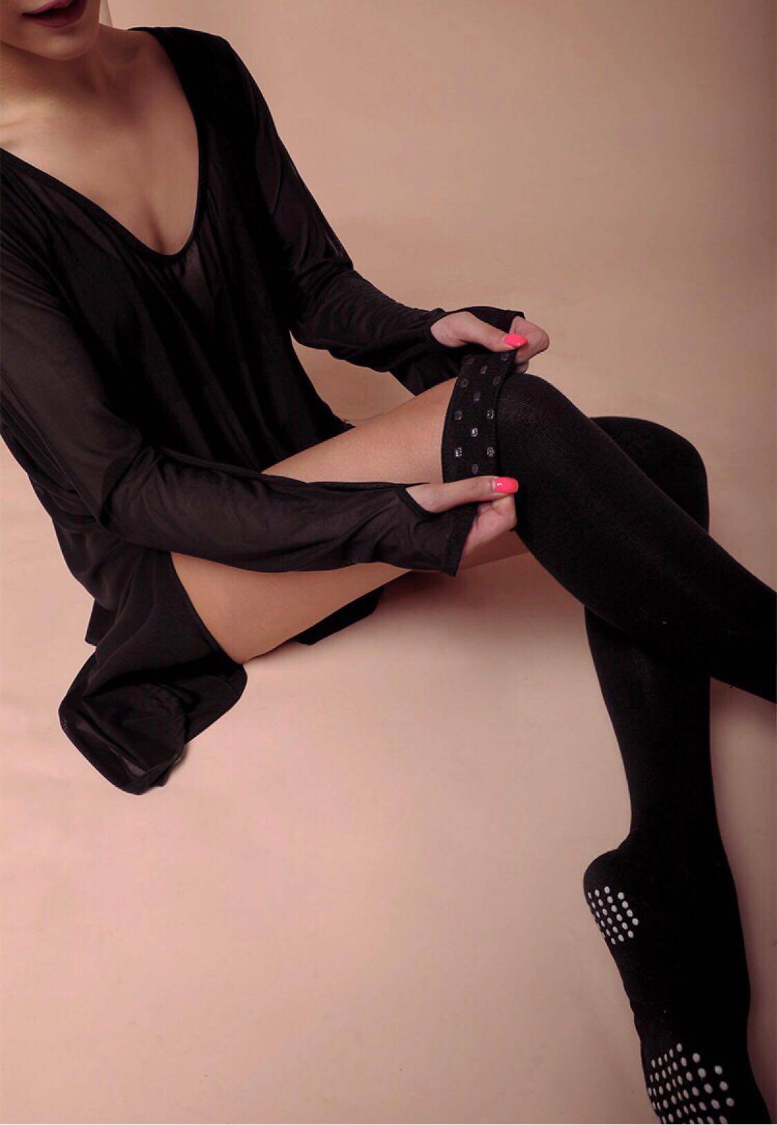ZYM防滑拉丁舞蹈袜子女袜子过膝袜套带硅胶瑜伽护膝脚踝专业练功