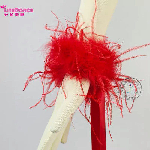 摩登舞手腕飘带立体鸵鸟毛毛交谊舞华尔兹手腕飘袖国标舞比赛配饰