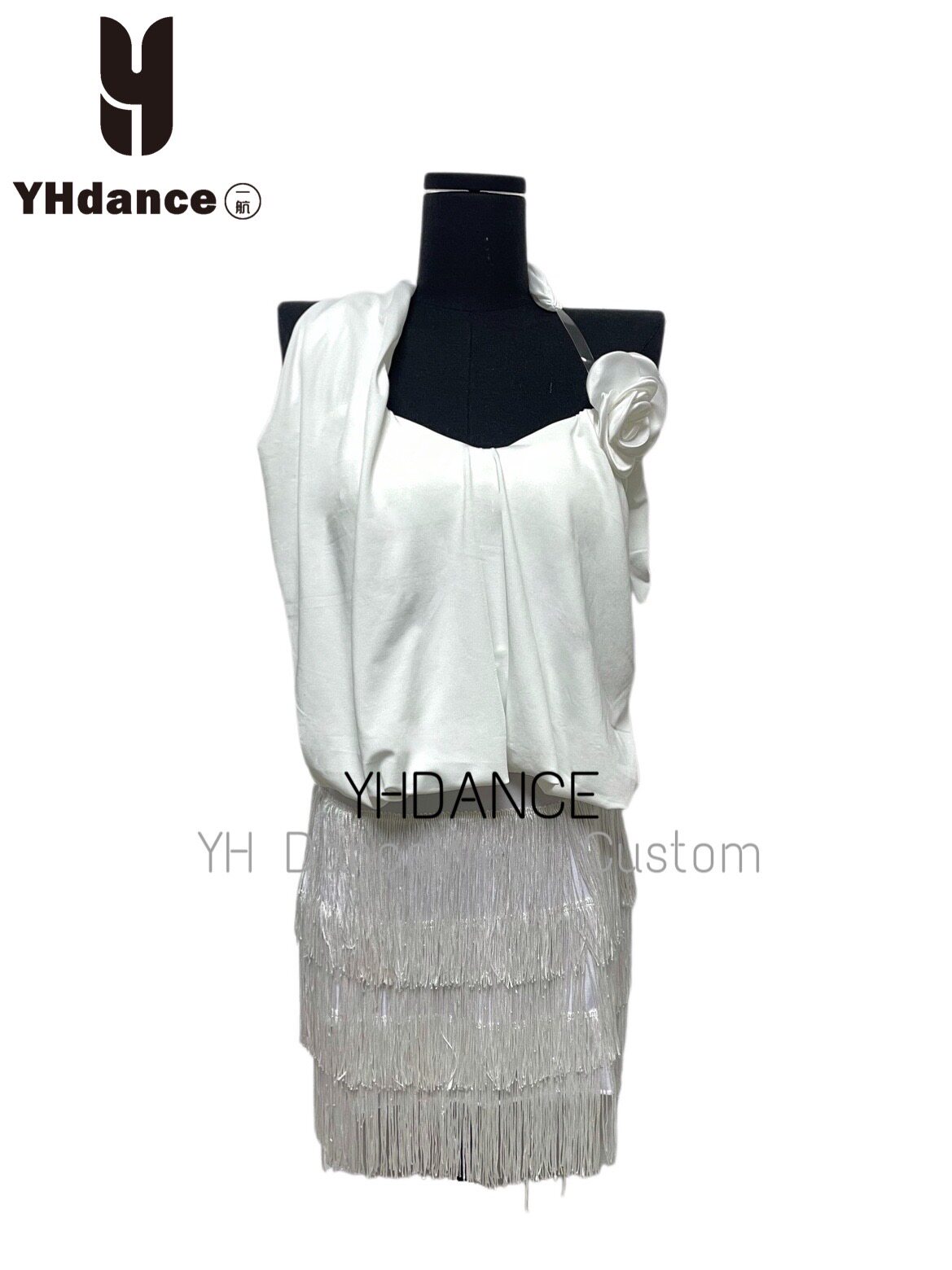 YHDANCE拉丁舞服连体上衣带胸垫流苏半身裙子女教课练舞显瘦c410