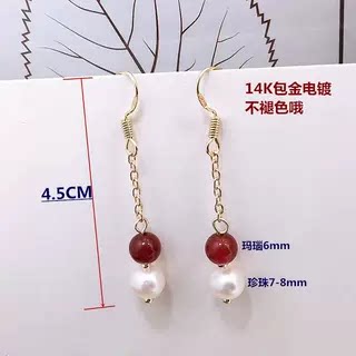 简约韩式天然淡水珍珠天然石耳勾耳环百搭少女风格简约时尚耳钩
