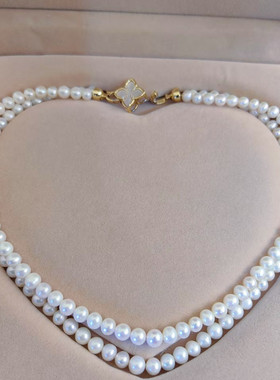 天然淡水珍珠14k白贝幸运草