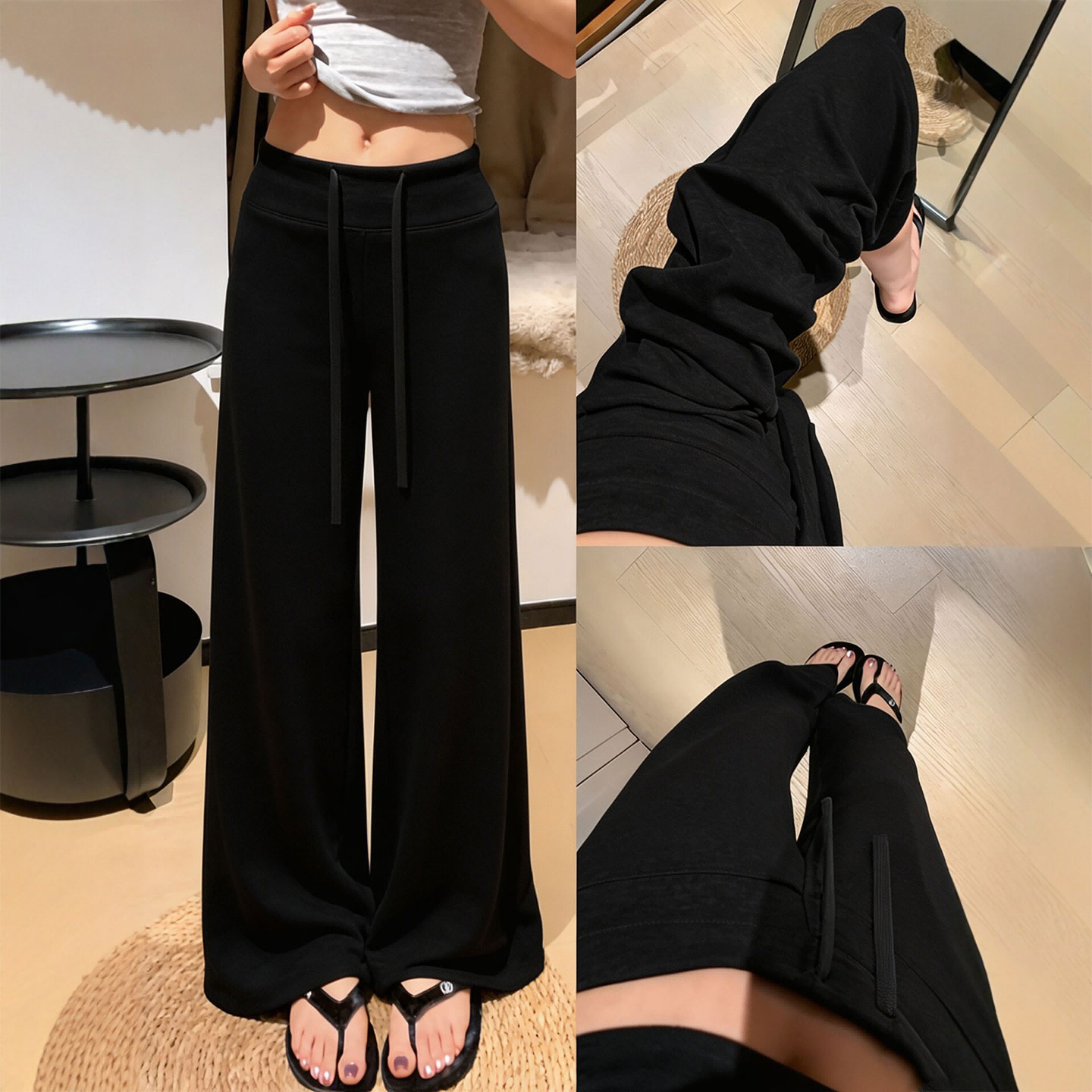 窄版阔腿裤女秋季2026新款宽松垂感小个子黑色低腰休闲直筒卫裤子图片