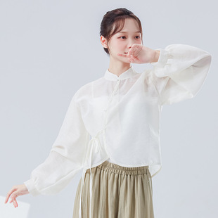 新中式旗袍领系带舞蹈服中国古典现代舞宽松上衣学生练功演出服女