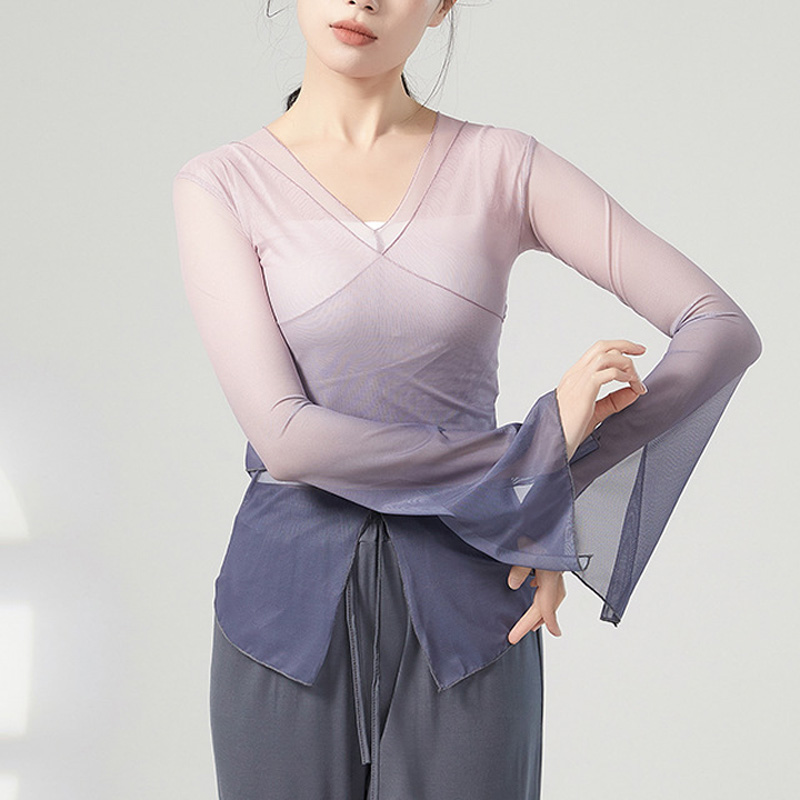 修身显瘦V领舞蹈服渐变纱衣