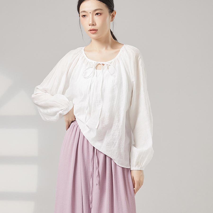 现代舞飘逸宽松长袖上衣中国古典舞练功服学生系带罩衫舞蹈演出服