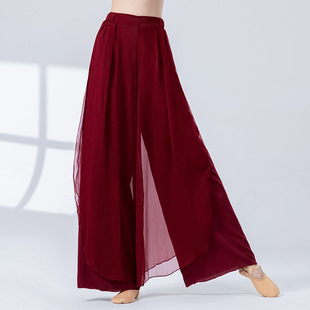 子女成人舞蹈演出裤 古典现代舞飘逸练功裤 宽松跳舞网纱裙裤 新中式