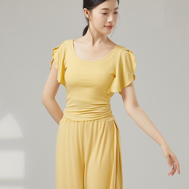 现代舞练功服女短袖上衣中国古典舞露腰形体服学生显瘦身韵舞蹈服