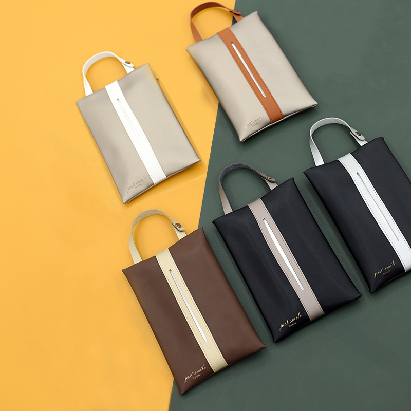 环保pu皮拼色悬挂车载轻奢纸巾盒