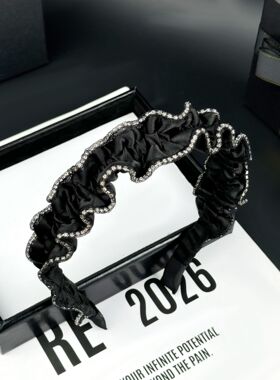 黑色高级感发箍女洋气时尚洗脸褶皱发卡高端百搭带钻日常外戴头箍