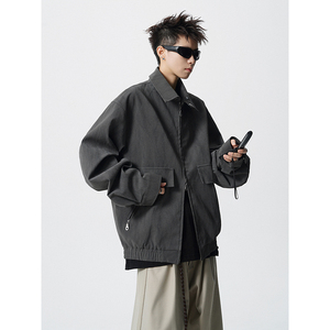 美式复古cleanfit翻领夹克男设计感宽松皮衣外套 409-J219-P118图片