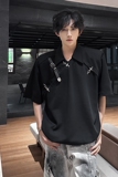 小众解构金属皮带扣设计感垫肩PoLo衫先锋短袖男T恤409-2520-P58，男装T恤，星座409(原A307）