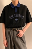 @夏装新款港风潮流撞色拼接字母印花短袖POLO衫潮A307-PL301-P55，男装Polo衫，星座409(原A307）