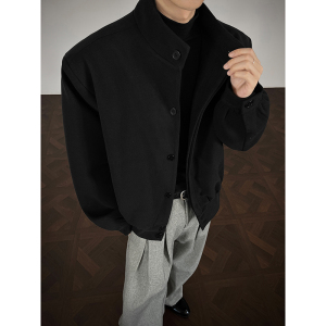 立领保暖加厚短款呢料外套男冬季夹棉大衣夹克棉服409-5631-P108