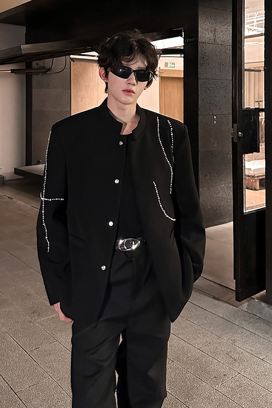 高级感立领风西装外套男秋季休闲新中式钉珠西服409-5621-P118，男装西服套装，星座409(原A307）