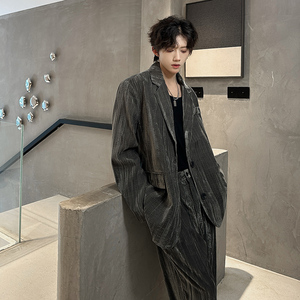 高级感丝绒休闲西装外套西服 409-XZ06-P235 上衣P135裤子P100图片