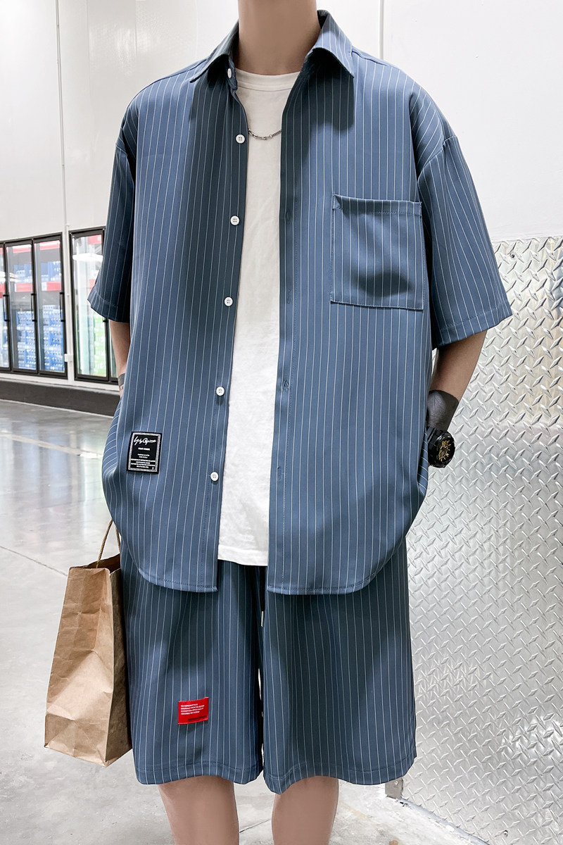 小众设计新款ins超火港风短袖衬衫套装港风两件套404-2-TZ12,男装休闲套装,星座409(原A307）