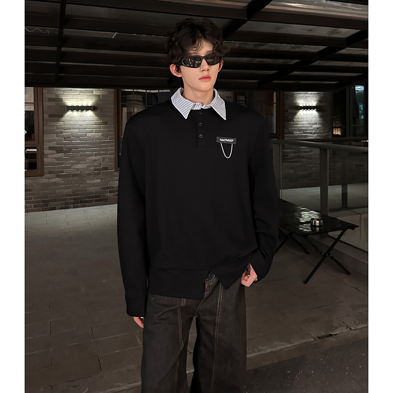 小众轻奢高级感条纹拼接假两件衬衫男痞帅Polo领上衣409-5625-P58，男装衬衫，星座409(原A307）