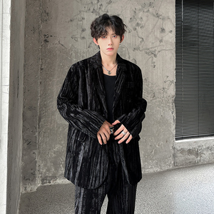 男装高级感外套痞帅丝绒西装西服409-XZ06-P235上衣P135裤子P100