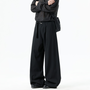 K003 美式 子潮XZ409 男女宽松复古休闲裤 P55 弧形分割腰带阔腿裤