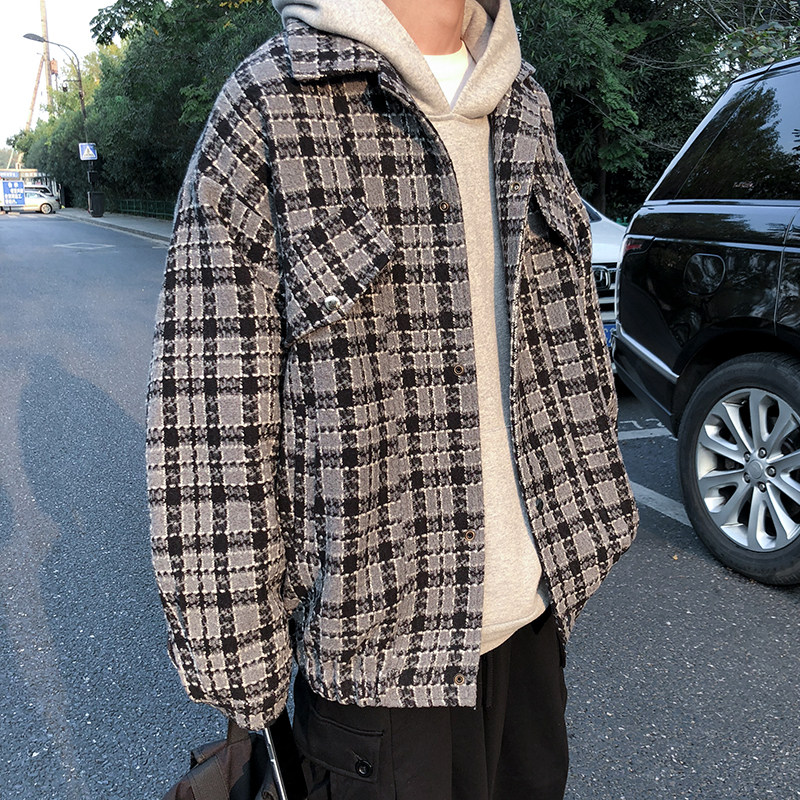 港风ins外套男士短款毛呢格子大衣潮流宽松加厚404-2-DY02,男装风衣,星座409(原A307）
