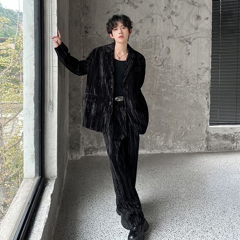2025年新款高级感丝绒休闲西装套装外套西服套装409-XZ06-P235，男装西服，星座409(原A307）