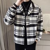 毛呢料格子外套春秋修身韩版潮流男生复古风衣外套409-2209-P105，男装风衣，星座409(原A307）