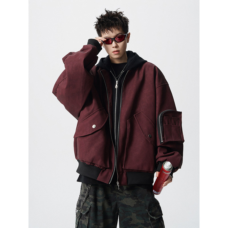 假两件拼接连帽拉链皮衣外套夹克宽松飞行服男百搭409-J200-P128,男装夹克,星座409(原A307）