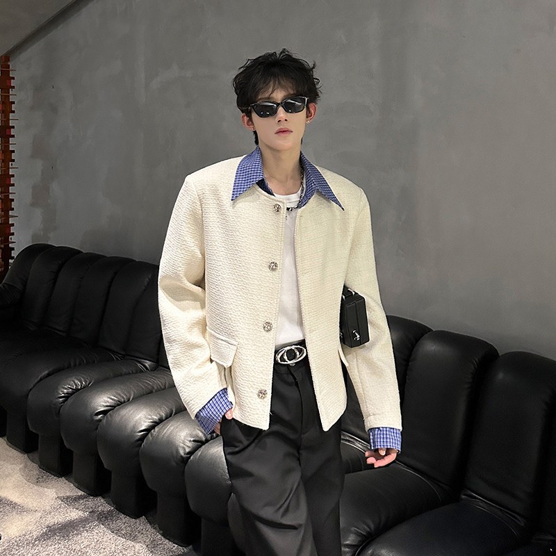 小香风外套男高级感拼接条纹衬衫领夹克 409-5608-P118图片