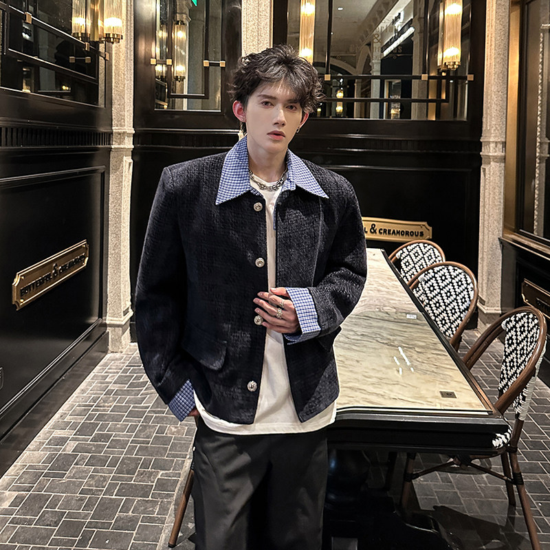 小香风外套男高级感拼接条纹衬衫领夹克409-5608-P118,男装夹克,星座409(原A307）
