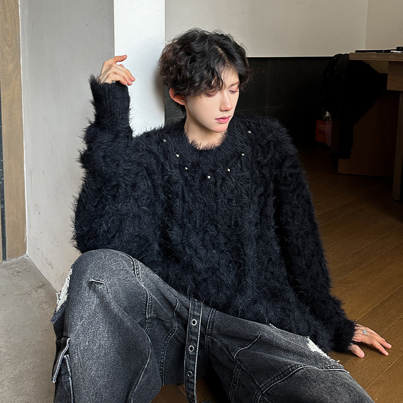 美式复古毛绒针织衫男女秋冬新款宽松慵懒风小众上衣409-M09-P90,男装针织衫/毛衣,星座409(原A307）