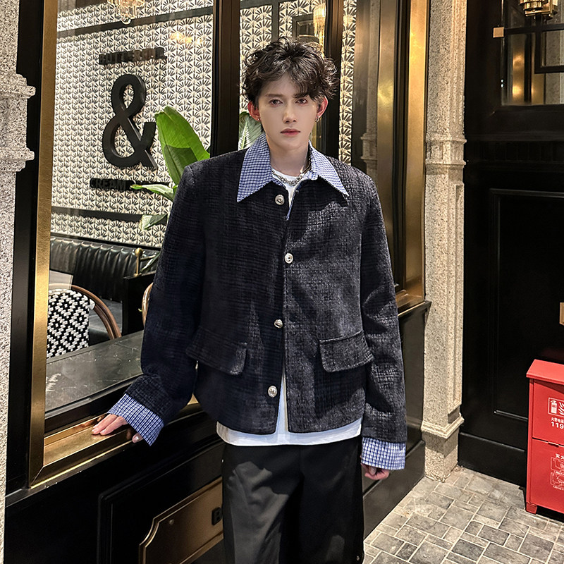 小香风外套男高级感拼接条纹衬衫领夹克 409-5608-P118图片