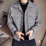 时尚格子毛呢短款风衣男士青年呢子大衣英伦外套404-2-2005，男装风衣，星座409(原A307）