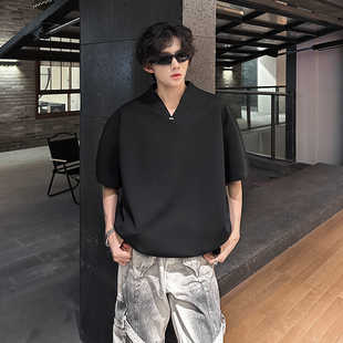 简约V领金属装饰休闲短袖T恤 百搭流行上衣oversize 409-2531-P35