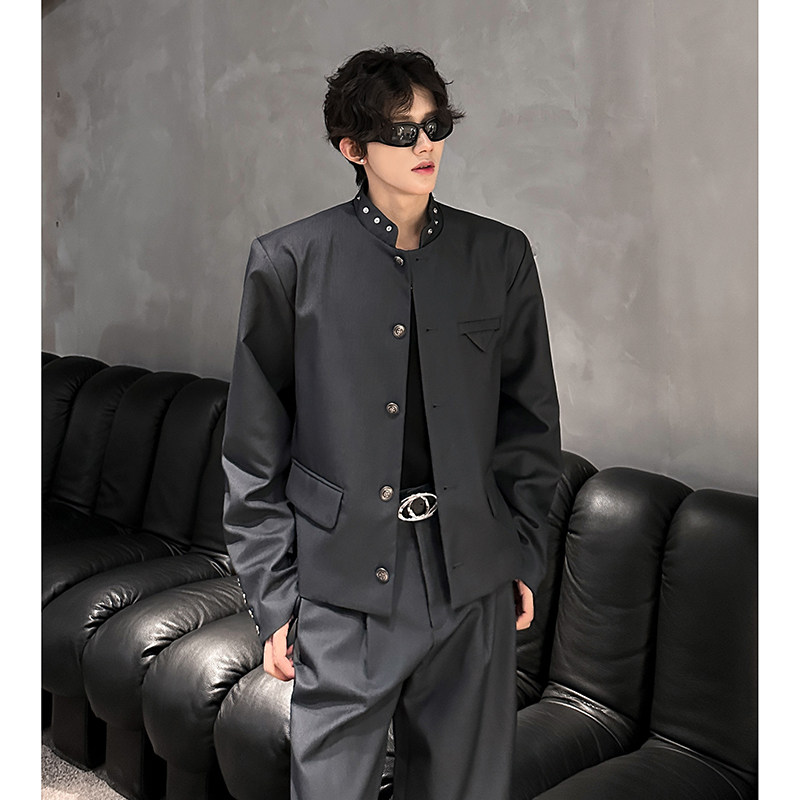 高级感立领西装外套男短款带垫肩409-5623-P176上衣P108+裤子P68,男装西服套装,星座409(原A307）