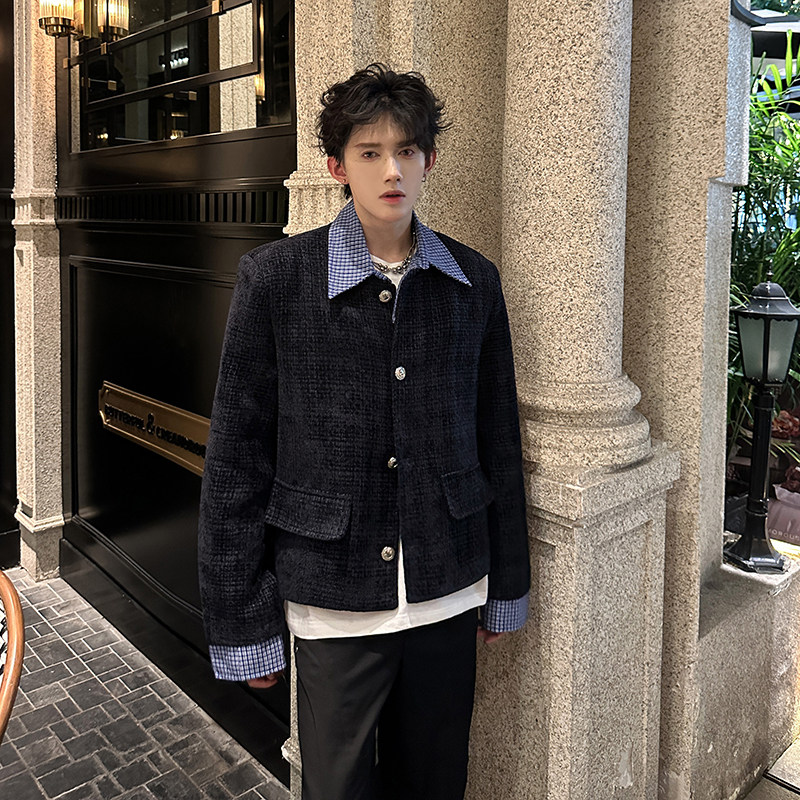 小香风外套男高级感拼接条纹衬衫领夹克409-5608-P118,男装夹克,星座409(原A307）