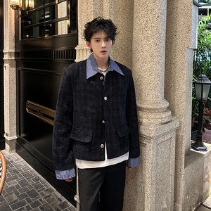 小香风外套男高级感拼接条纹衬衫领夹克409-5608-P118