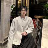 粗花呢白色垫肩小香风外套男冬季加厚高级感夹克409-5602-P108，男装夹克，星座409(原A307）