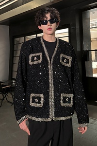 明星同款垫肩短款外套小香风外套亮片粗花男女款潮 409-5565-P138图片