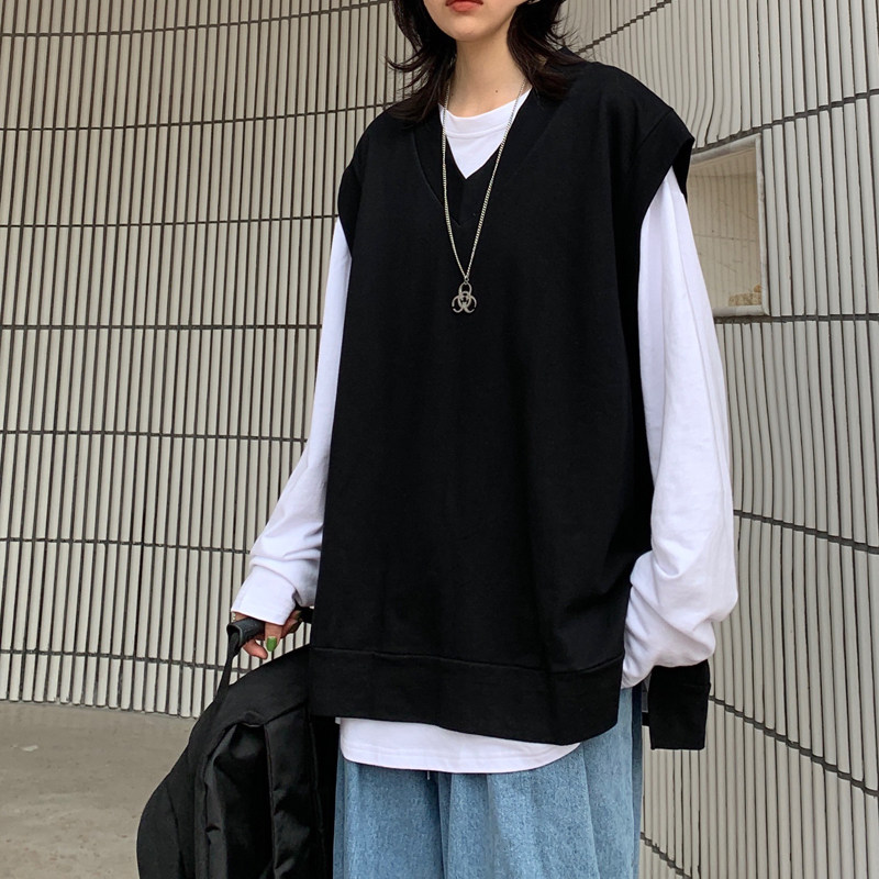 2021卫衣男女宽松假两件韩版坎肩无袖上衣ins超火背心外套两件套,男装背心/马甲,星座409(原A307）