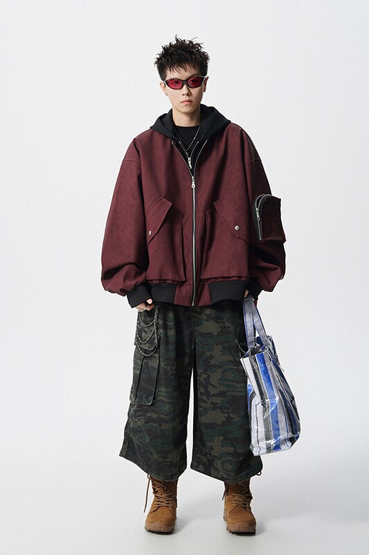 假两件拼接连帽拉链皮衣外套夹克宽松飞行服男百搭409-J200-P128,男装夹克,星座409(原A307）