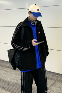 运动套装男休闲时尚2021新款黑色百搭炸街两件套404-2-TZ22图片