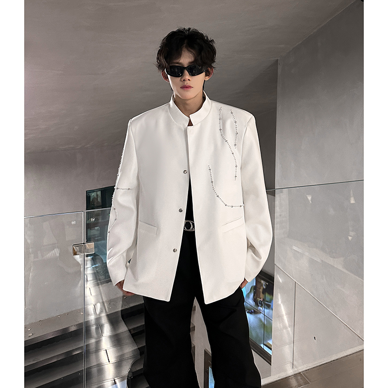 高级感立领风西装外套男秋季休闲新中式钉珠西服409-5621-P118，男装西服套装，星座409(原A307）