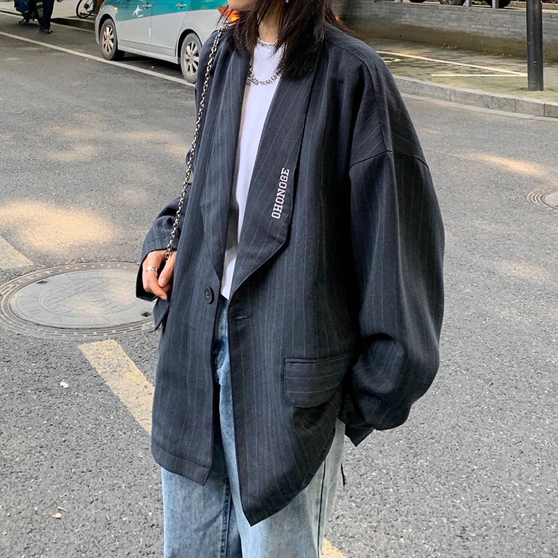 韩国街头文艺风小西装外套chic秋冬条纹西装男XZ404-2-XZ12-p95图片