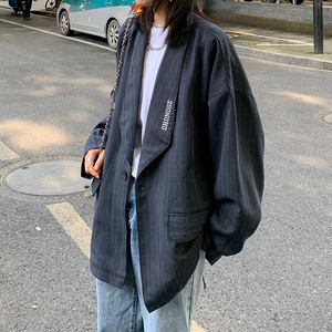 韩国街头文艺风小西装外套chic秋冬条纹西装男XZ404-2-XZ12-p95图片
